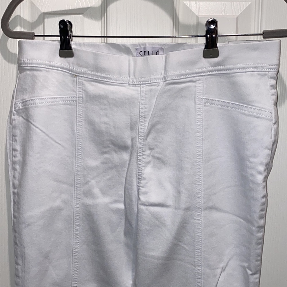 White, flare leg pull-on flare jeans